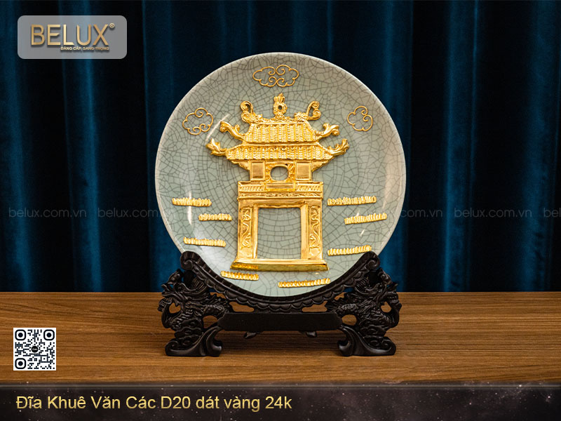 Đĩa khuê văn các D20 dát vàng 24k&nbsp;